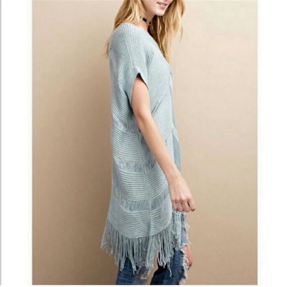 (S) NWT Fringed Light Blue Sweater - Picture 2 of 3